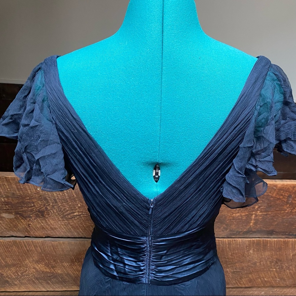 Caché Luxe Full Length Silk Gown w/ Flutter Sleeves & Brooch - Picture 11 of 16